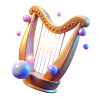 beautiful creative 3D Render of a Golden Harp with Floating Spheres high quality png