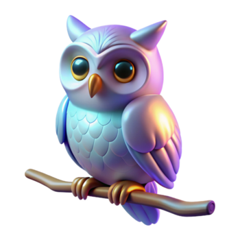 magnífico minimalista 3d render do uma fofa coruja em ramo exclusivo png