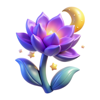 dramático rústico 3d render roxa flor lua estrelas autêntico png