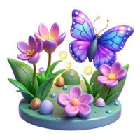 wonderful minimalist 3D Render of Butterfly and Flowers exclusive png