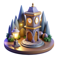 dramatic classic 3D Render Clock Tower Illustration authentic png