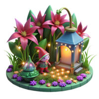 beautiful rustic Enchanted Garden 3D Illustration authentic png