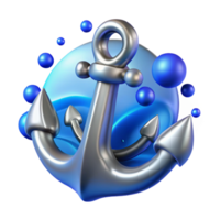 wonderful rustic 3D Render Silver Anchor Blue Abstract Background original png