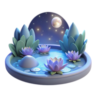 wonderful abstract Serene Moonlit Lotus Pond 3D Illustration 4K png