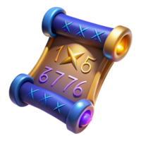 dramatic minimalist 3D Render of Magical Scroll with Numbers 4K png