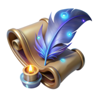 serene rustic 3D Render Magical Quill and Scroll genuine png