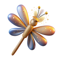 Golden Dragonfly with Sparkling Wings 3D Render png