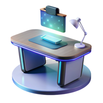 Modern Desk Setup Illuminated Workspace with Desk Lamp Floating Panel png
