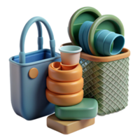 Colorful 3D Render of Stacked Objects, Containers, and Cups png