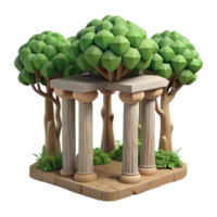 Stylized 3D Render Ancient Columns Lush Greenery png