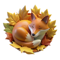 Autumn Fox 3D Render of Sleeping Fox Amidst Fall Leaves png