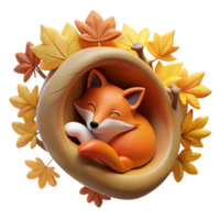 Autumn Fox Sleeping in Hollow Log 3D Render png