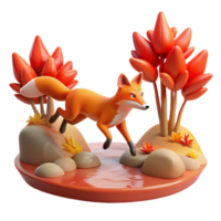 Autumn Fox 3D Render of Fox Leaping in Fall Scene png