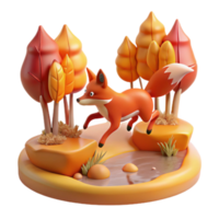 Autumn Fox Leaping 3D Render of Fox in Fall Forest png