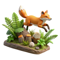 Leaping Fox in Forest Scene 3D Render png