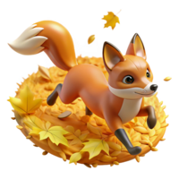 Autumn Fox 3D Render of a Fox Running Through Fall Leaves png