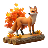 Autumn Fox on Log 3D Render of Wildlife in Fall png