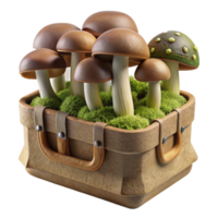 Mushrooms in a Box A 3D Render of Fungi png