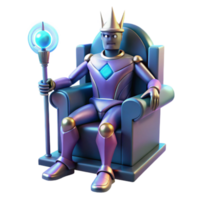 Robotic King on Throne with Orb Scepter png
