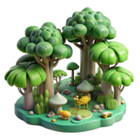 Enchanted 3D Forest Trees, Mushrooms, and Lush Greenery png