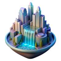 Futuristic Cityscape with Waterfall 3D Render png