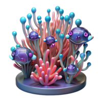 Vibrant Alien Reef 3D Render of Bioluminescent Sea Life png