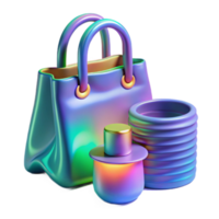 Iridescent Handbag, Perfume, and Container 3D Render png