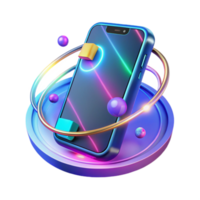 Neon Smartphone Display with Abstract 3D Elements png