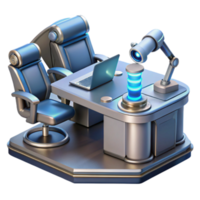 Futuristic Office Desk with Ergonomic Chairs and Advanced Tech png