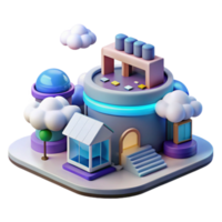 3D Render of Futuristic Cityscape Buildings, Clouds, and Modern Architecture png