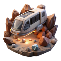 Futuristic Camper Van in Rocky Terrain png