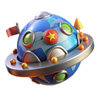 3D Render of a Cartoon Spaceship Planet png