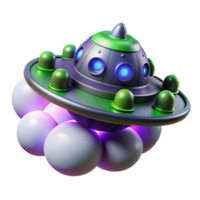 UFO on Clouds 3D Render of Alien Spaceship png