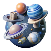 Cosmic Wonders A 3D Render of Planets and Spacecraft png
