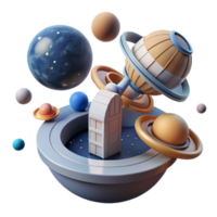 Celestial Gateway 3D Render of Planets and Arch png