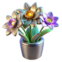 Metallic Flowers in Pot 3D Render of Artificial Blooms png