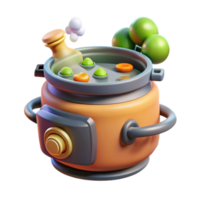 3D Render of a Futuristic Cooking Pot with Vegetables png