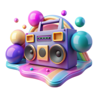 Retro Boombox Colorful 3D Render with Rainbow png