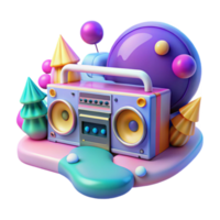 Retro Boombox with Colorful 3D Shapes png