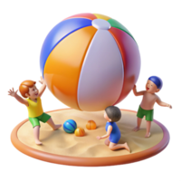 Kids Playing with Beach Ball on Sandy Surface png