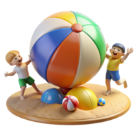 Kids Playing with Giant Beach Ball on Sandy Surface png