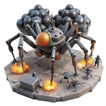 gigante robótico aranha atacante cidade diorama png