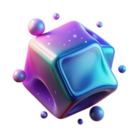 Abstract 3D Render Iridescent Cube with Spheres png