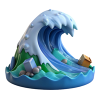 Ocean Wave Crashing on Island 3D Render png