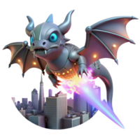 Cyber Dragon City Attack 3D Render png
