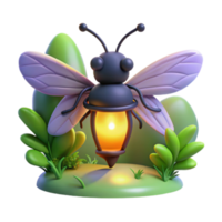 3D Firefly Lantern Glowing Insect in Night Garden png