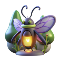 Cute 3D Firefly Model Glowing Insect in Nature png