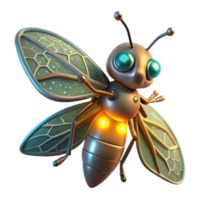 Glowing Robotic Insect 3D Render of Futuristic Firefly png