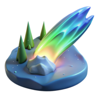 Aurora Borealis 3D Render Comet over Winter Landscape png