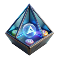 Pyramid Display Case with Glowing Orb and Colorful Discs png